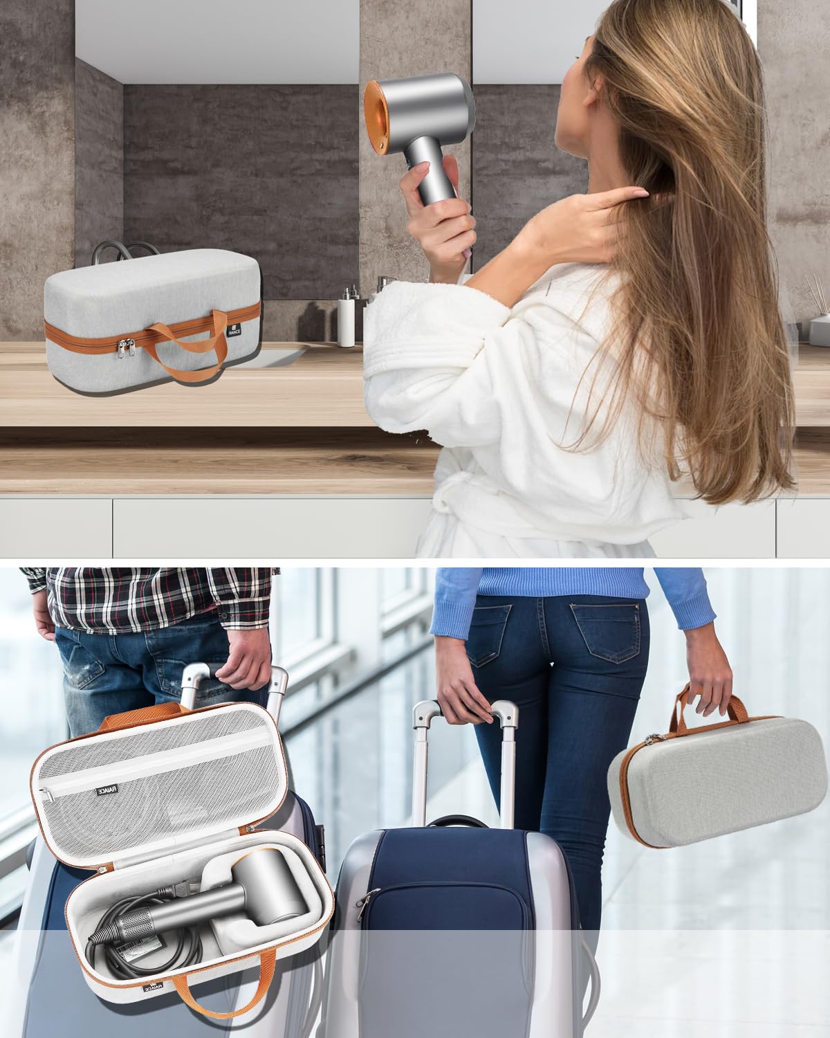 RAIACE Hard Storage Case Compatible with dyson Hair Dryer, Travel Carrying Bag. (for sale is case only). - Gray(Gray Lining)