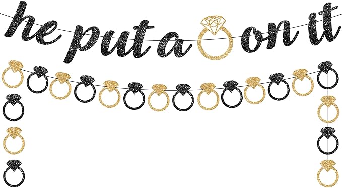 KatchOn, He Put a Ring On It Banner - 10 Feet, No DIY | Black and Gold Engagement Party Decorations | He Put A Ring On It Sign for Bachelorette Party Decorations, Bridal Shower Decorations