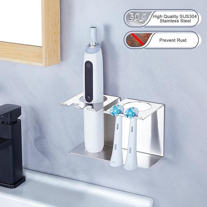 Toothbrush Head Holders, Electric Tooth Brush Head Holder, Wall Mounted Toothpaste Holder for Bathrooms Shower, Adhesive Tooth Brushing Holder Razor Holder Organizer Storage (Silver)