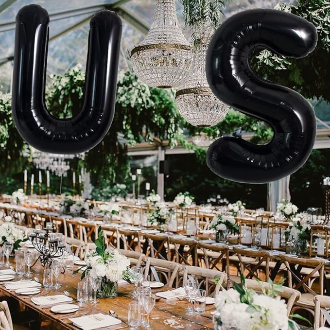 TONIFUL 40 Inch Large Black U Letter Balloons, Jumbo Helium Foil Mylar Balloons for 2026 New Year Eve Graduation Wedding Baby Shower Birthday Party Anniversary Supplies Decorations