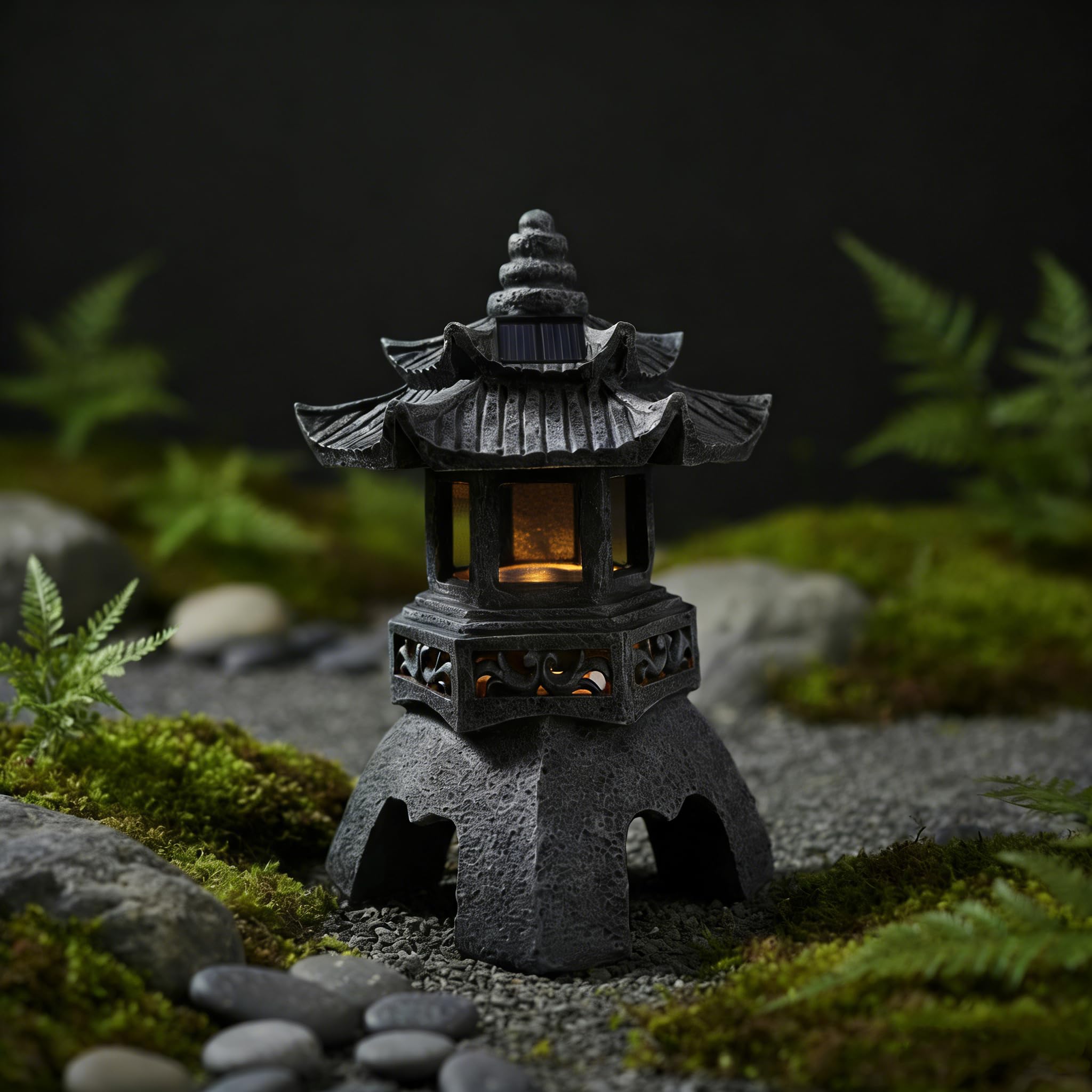 YLSMILE Solar Pagoda Lantern Garden Statue: Japanese Zen Lantern Garden Decor-LED Figurine Lamp Pagoda Statue Figurine for Home Table Outdoor Decor