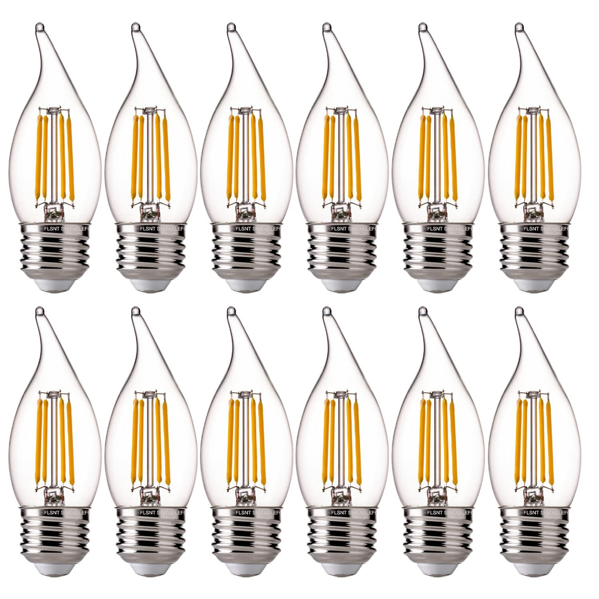 FLSNT 60 Watts Equivalent LED Chandelier Light Bulbs, Dimmable CA11 LED E26 Base Candelabra Bulbs, 2700K Soft White, 12 Pack UL,CA65 Listed.