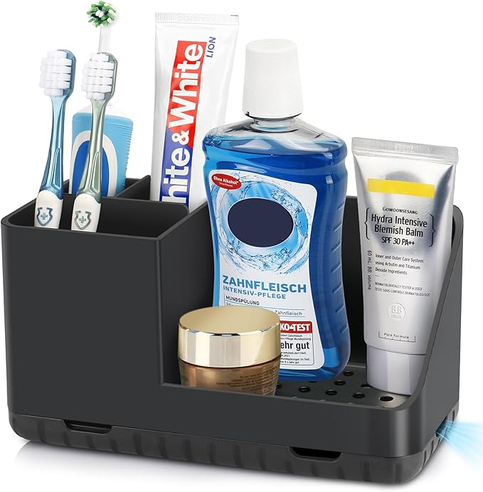 Toothbrush Holders for Bathrooms, Kids Electric Toothbrush and Toothpaste Holder, Toothbrush Organizer with Drainage, Tooth Brush Holder for Bathroom Countertop Organizer (Black)
