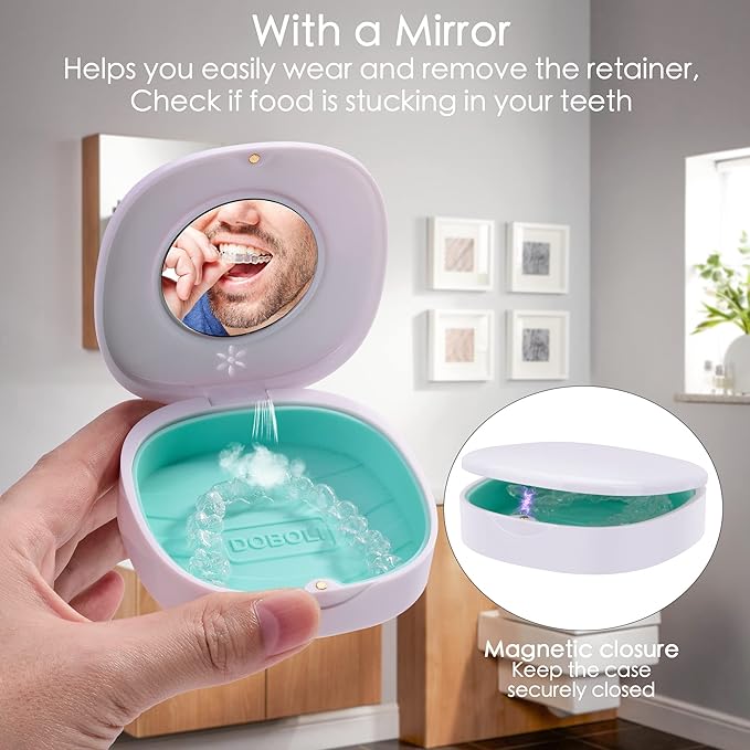 Doboli 2 Pack Retainer Case with Vent Holes, stocking stuffers for gift women men,Compatible with Invisalign,Night Guards,and Mouth Guards Case - Includes Storage Bag,Slim Aligner Remover Tool