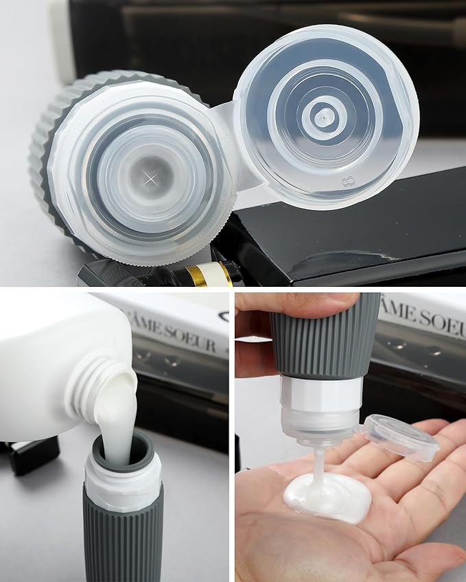 Travel Bottles 8 Pack, TSA Approved 3 oz Toiletries Containers, Leak Proof Silicone Squeezable Essentials Jars with Clear Bag