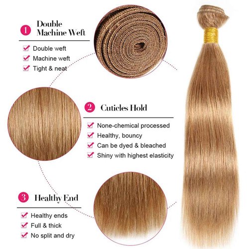 Fabimiya 20 22 24 Inch Human Hair Bundles Honey Blonde 27# Straight Bundles Human Hair 100% Unprocessed Soft Sewn In Hair with Double Weft for Black Women