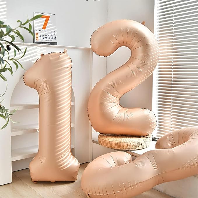 Number 2 Balloon, 2 Balloon, 2 Balloon Number 40 Inch, Beige Large Big Foil Number Balloons for 2 Birthday Party Wedding Anniversary Baby Shower Bachelorette Decoration Supplies