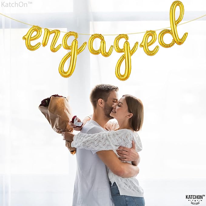 KatchOn, Gold Engaged Balloons Letters - 16 Inch | Balloons for Engagement Decorations | Engaged Banner for Bachelorette Party Decorations