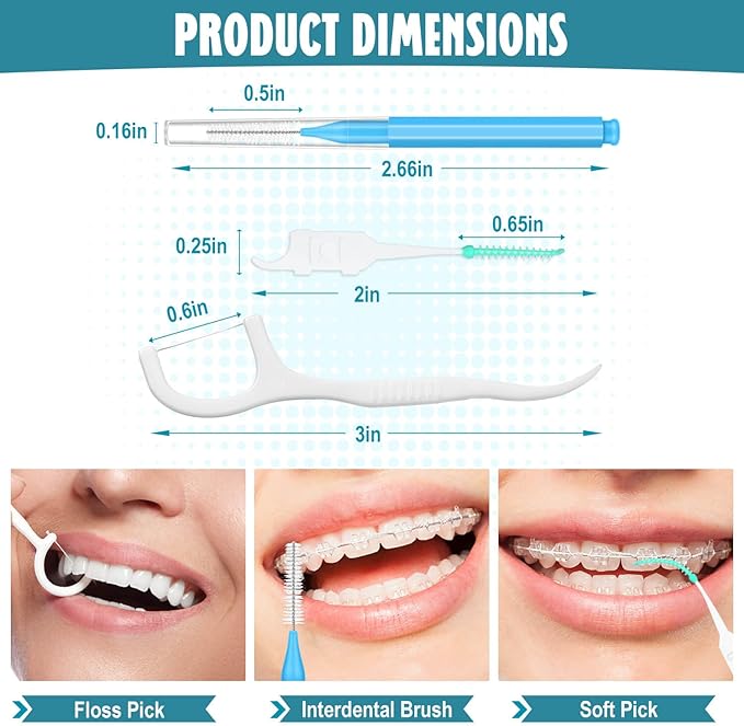 Lezmarket 450PCS Interdental Brushes and Flosser Picks Kit, Braces Brushes, Soft Picks and Dental Floss Sticks for Teeth, Braces Cleaner Brush Tooth Floss Pick Between Teeth Brushes for Braces