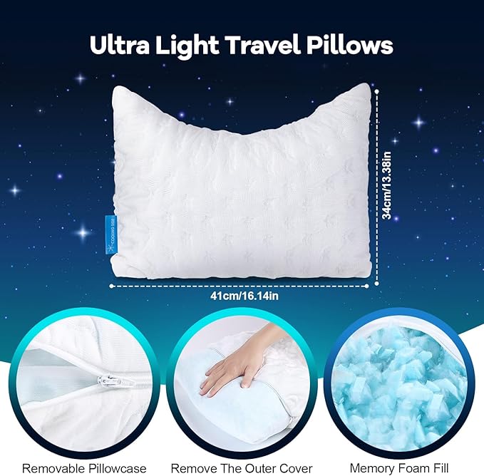 Cooling Side Sleeper Pillow for Neck and Shoulder Pain, Luxury Shredded Memory Foam Curved Bed Pillows for Sleeping Set of 1- Adjustable Travel Pillow Size- Washable Cover Crescent White