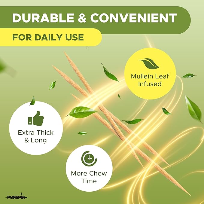 Mullein Pix, Extra Thick Flavored Toothpicks Infused with Mullein Leaf, Natural Quit Smoking Alternative, Lung Cleanse Support, Nicotine Free, Kosher Vegan, Made in The USA (Spiced Cherry 3 Pack)