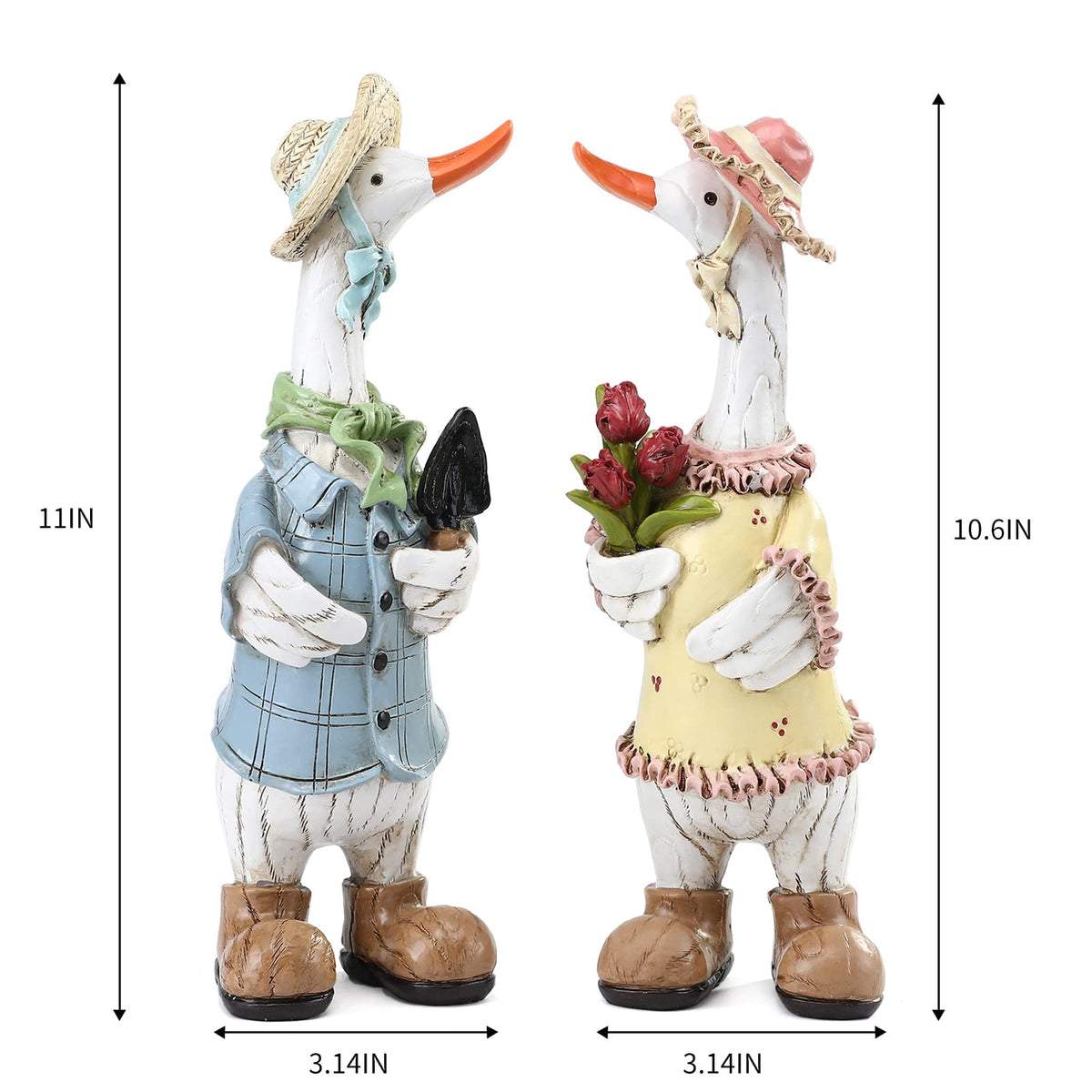 WONDHOME Garden Statues Couple Duck, Funny Cartoon Duck Garden Statues Indoor Outdoor Spring Decorations Cute Ducks Art Décor Goose for Yard Home Garden Patio and Office (2- Pack)