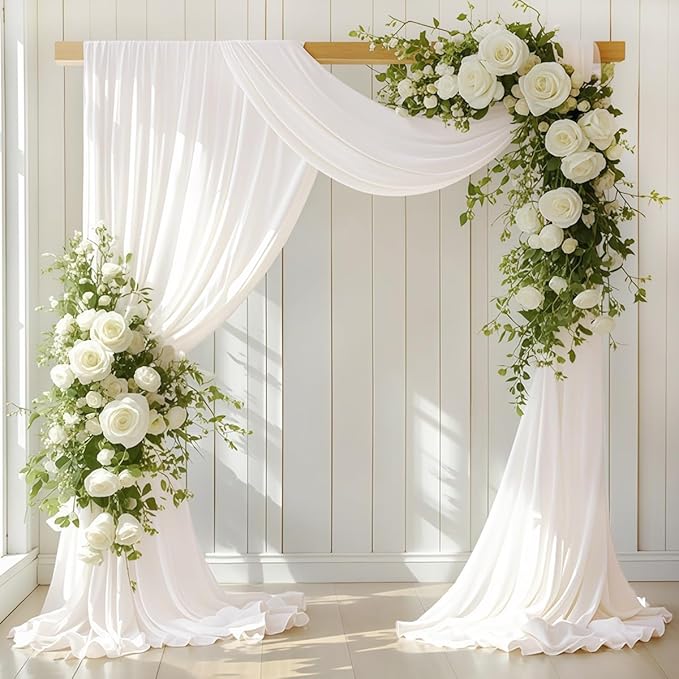 Ivory Wedding Arch Draping Fabric 30'' x 18FT Sheer Chiffon Arch Drape Backdrop 1 Panel Drape for Easter Bridal Shower Baby Shower Photo Booth Church Decor Birthday Party Outdoor Decoration