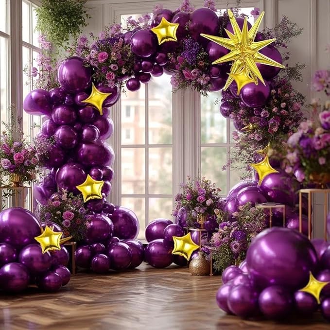 Dark Purple Balloon Arch Double Stuffed Latex Metallic Purple Explosion Star Balloon Garland Different Sizes Dark Lavender Balloons for Birthday Baby Shower Graduation Prom Bachelorette Party Decor