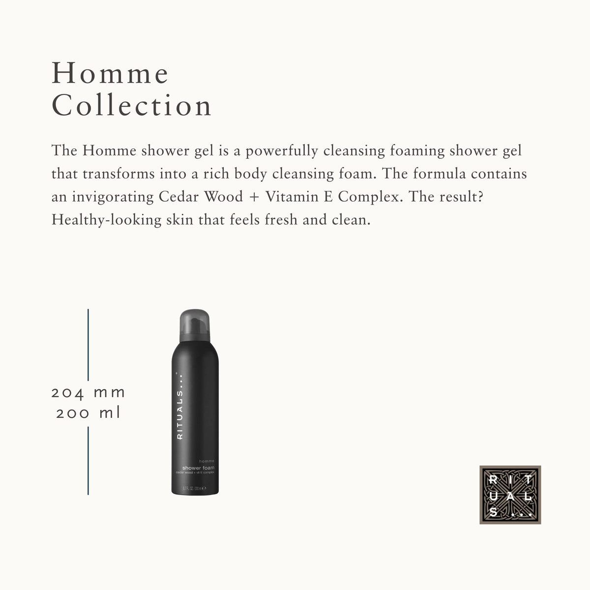 RITUALS Homme Invigorating Classic Foaming Shower Gel - Fragrant Body Wash with Cedar Wood & Vitamin E Complex - 6.7 Fl Oz