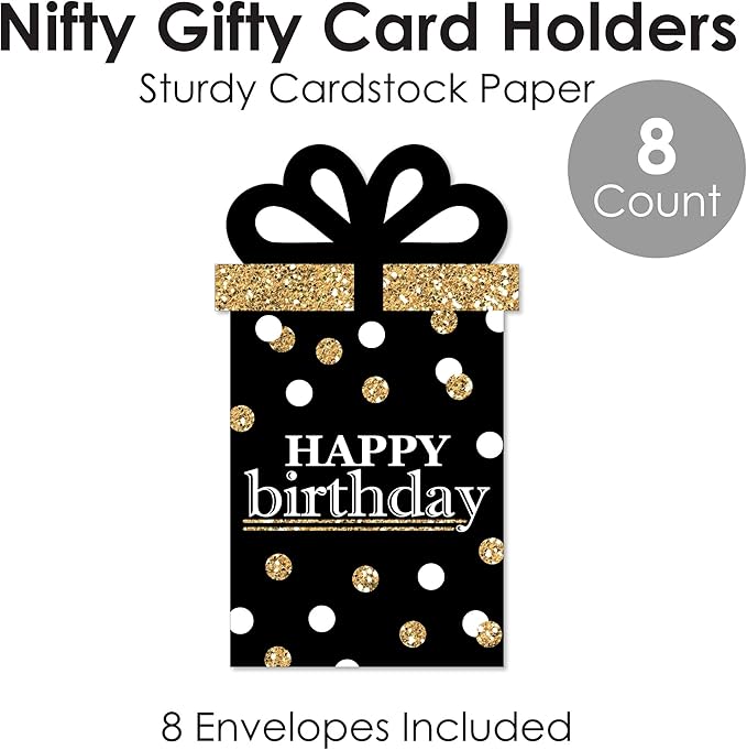 Big Dot of Happiness Adult Happy Birthday - Gold - Birthday Party Money and Gift Card Sleeves - Nifty Gifty Card Holders - Set of 8