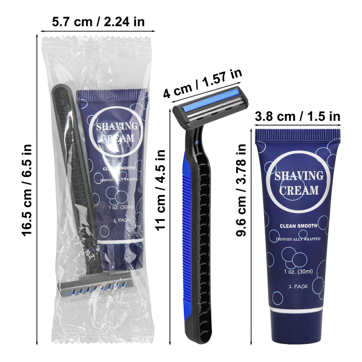 Shaving Razor Set, Disposable Individually Wrapped Manual Twin Blade Razors in Bulk Smooth Shaving Razors with Mini Shaving Cream Toiletries for Hotel Charity Camping Travel Homeless 1oz (Pack of 30)