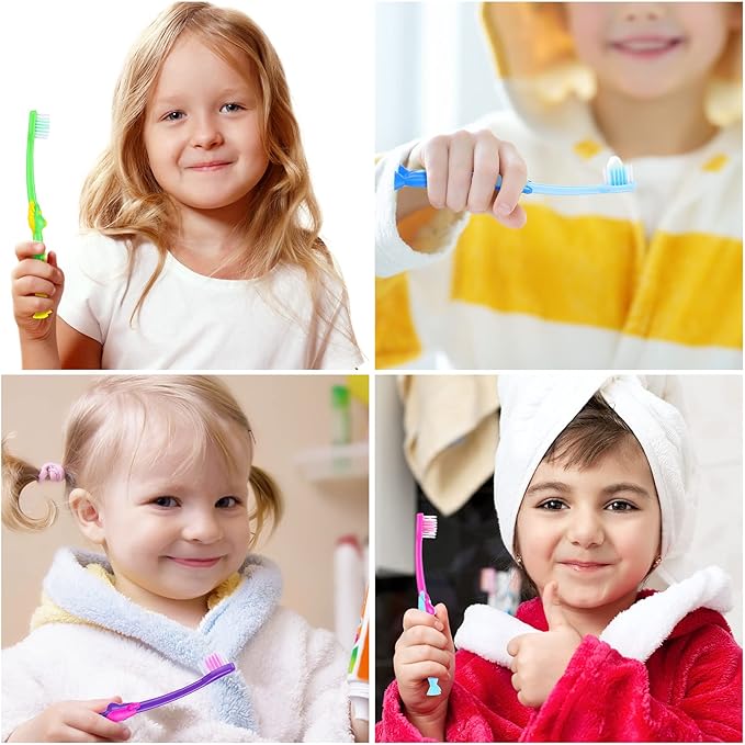 Gerrii Kids Toothbrushes Bulk Soft Lovely Little Kangaroo with Covers Suction Cup Individually Wrapped for Children Toddler Home School Camp Daycare Travel(24 Pcs)