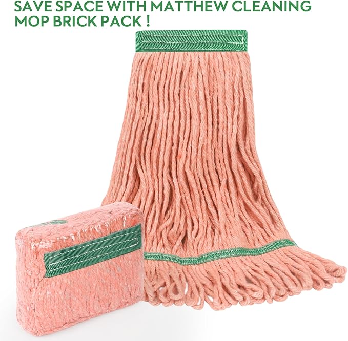 Matthew Cleaning Heavy Duty Mop Head Commercial Replacement for General and Floor Cleaning , Wet Industrial Blue Cotton Looped End String Head Refill (Pack of 3) Orange