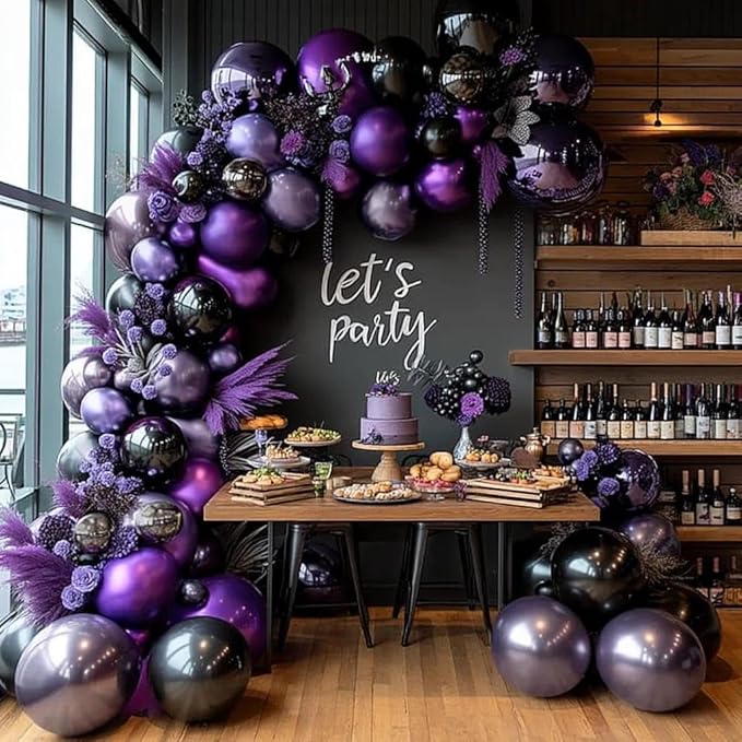 Purple and Black Balloons Dark Purple Balloon Garland Arch Lavender Lilac Kit For Wednesday Birthday Halloween Vampire Retirement Graduation Prom Party Decoration