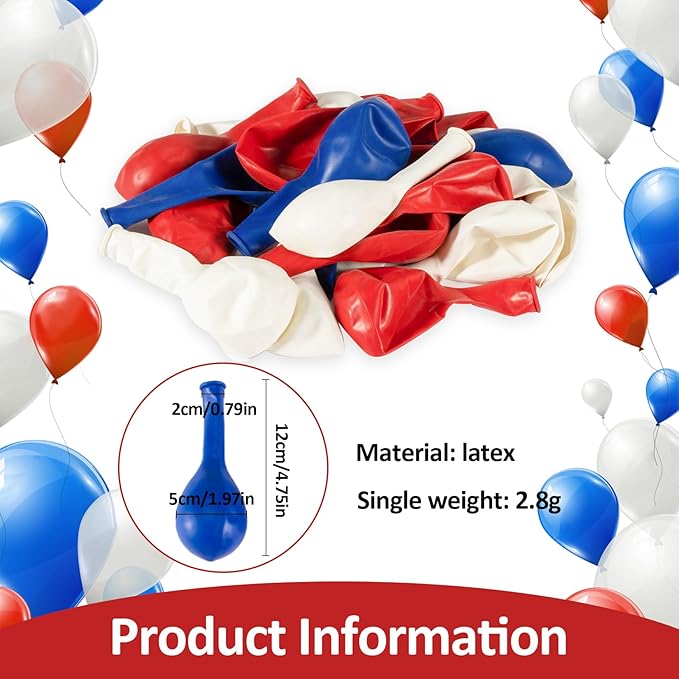 30Pcs Red White and Blue Balloons - MAQIHAN 4th of July Decorations Independence Day Patriotic Anniversary Globos Para Decoracion De Fiestas Balloons for Birthday Party Ballons Decoration 12 Inch