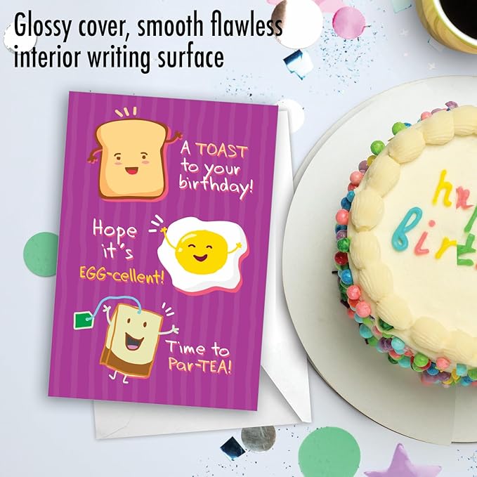 NobleWorks - 1 Funny Happy Birthday Notecard - Humor Greeting Card with Envelope - Mixed Puns C3637BDG