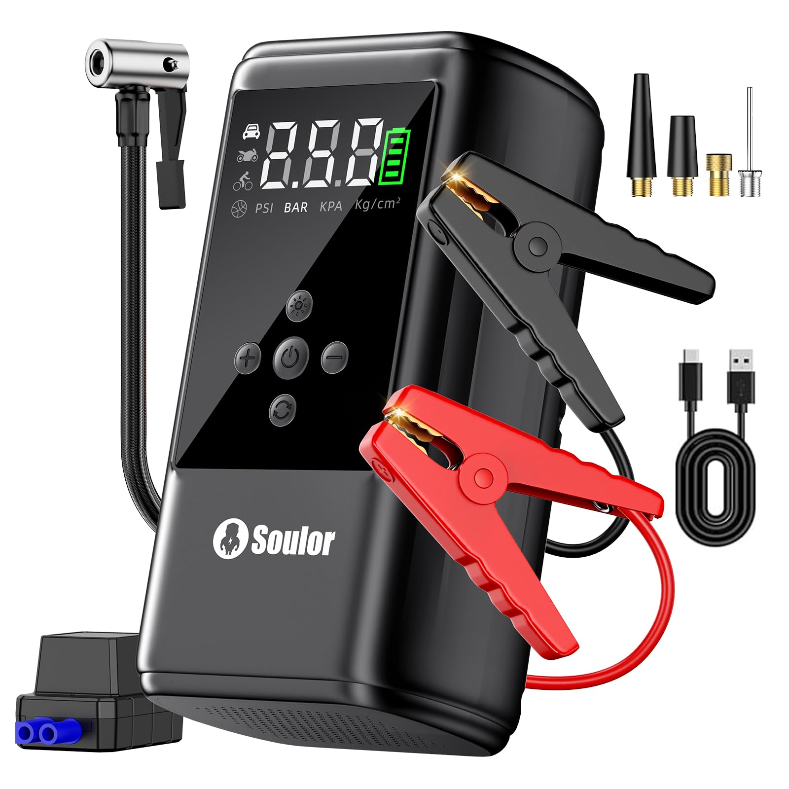 Jump Starter with Air Compressor, 6000A Car Battery Jumper Starter with 160 PSI Tire Inflator Portable, LED Display for 10L Dies