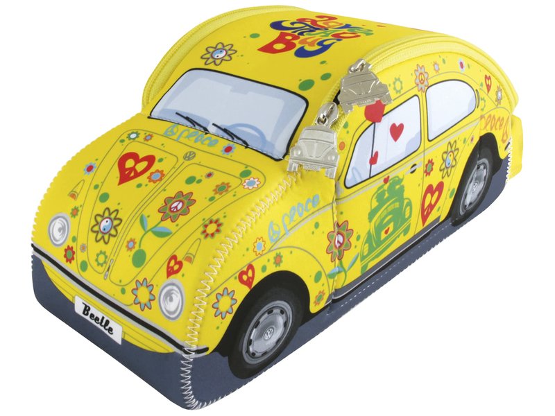 BRISA VW Collection - Volkswagen Neoprene Universal Bag for Makeup, Travel, Cosmetics in Beetle Bug Design (Yellow, Small (10 x 3.9 x 4.1 inches))