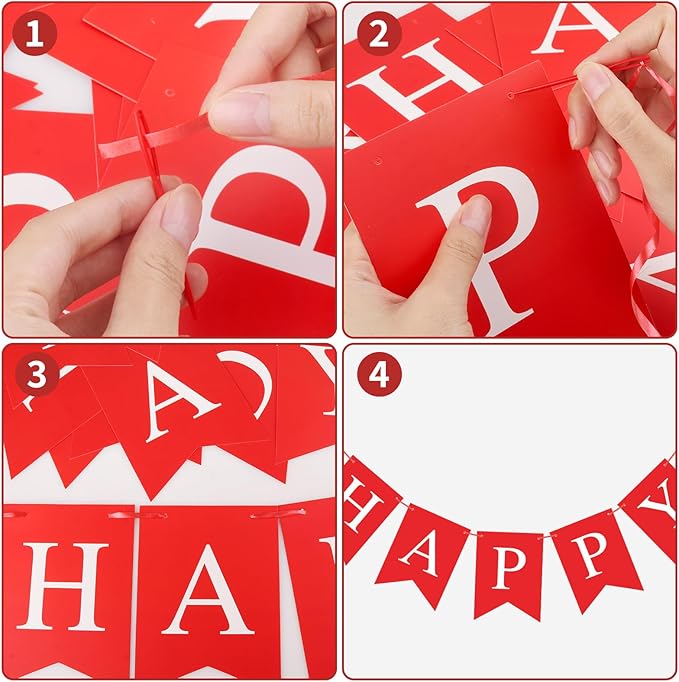 Red Happy Birthday Banner Sign Happy Birthday Bunting Banner Garland for Kids Girl Woman Birthday Tea Party Decorations Bunting Flag Birthday Party Supplies