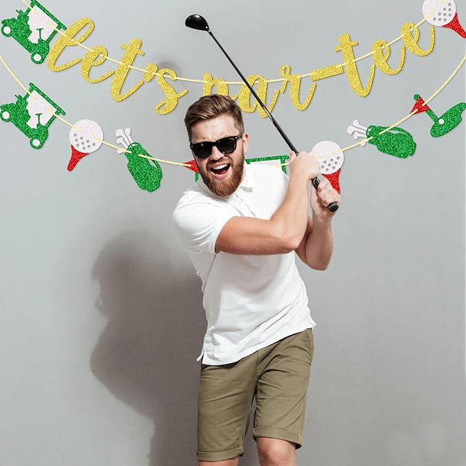 Little Man Let's Par-Tee Banner, Golf Themed Birthday Banner, Retirement Party Decor for Golf Lover, Golf Party Decorations, Gold Glitter