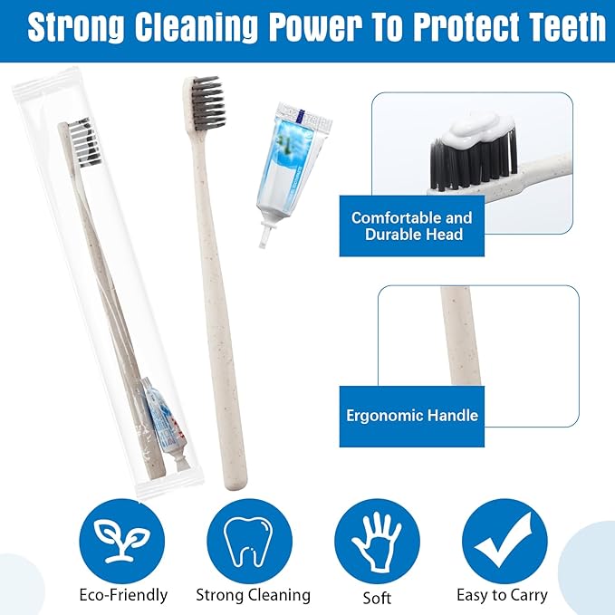 Uiifan 500 Sets Disposable Toothbrushes with Toothpaste Bulk Individually Wrapped Travel Toothbrush Kit Soft Bristle Tooth Brushes Homeless Supplies for Hotel Shelter Nursing Home Charity Donation