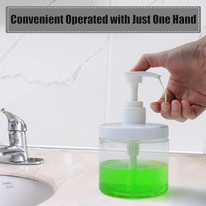 Cosywell Pump Bottle Dispenser Plastic Refillable Bottles Wide Mouth Jar Style Empty Bathroom Shower Containers for Lotion Shampoo Conditioner (Clear, 2X 500ml)