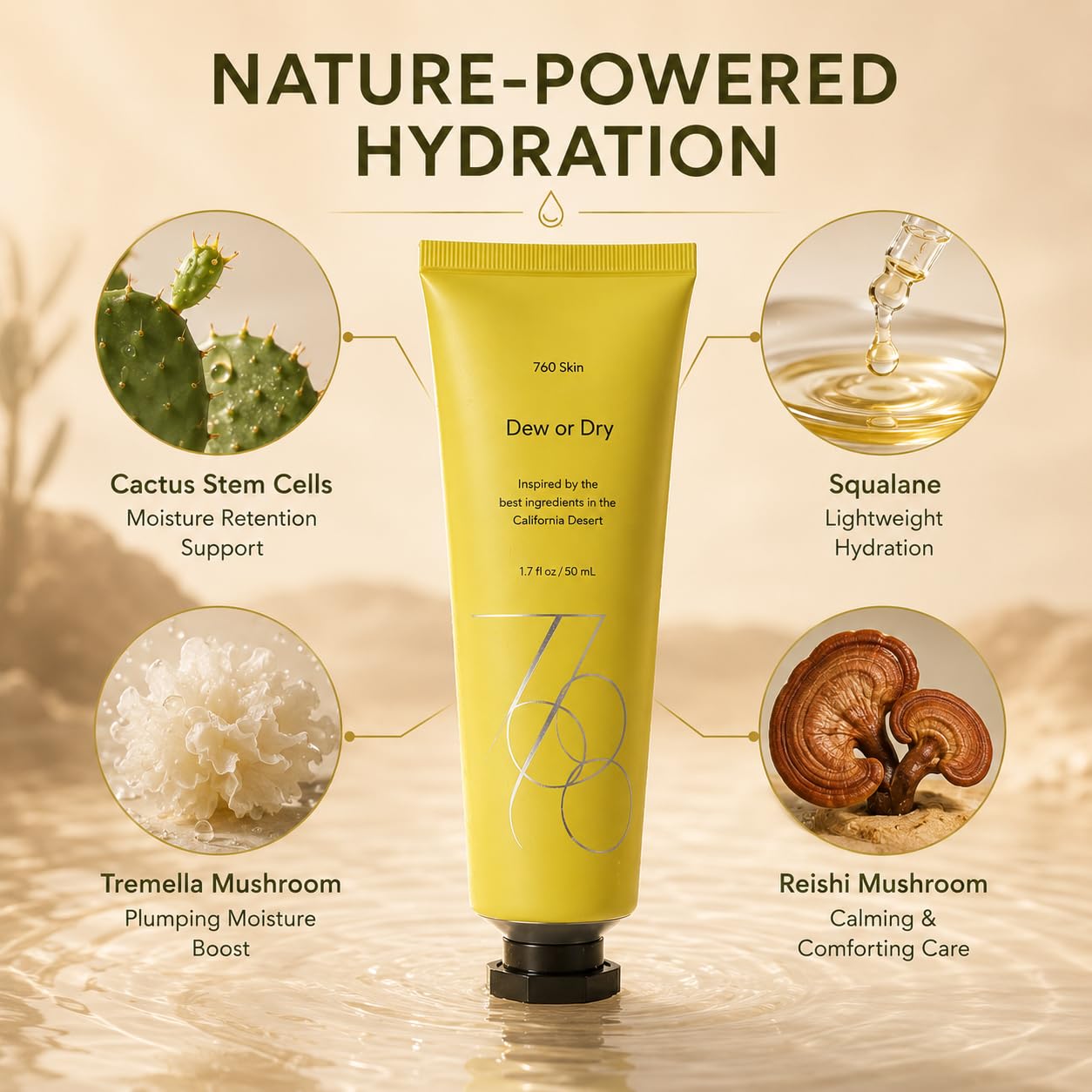 760skin Dew or Dry Facial Moisturizer Cream for Face - Hydrating Skin Moisturizer with Cactus Stem Cells, Squalane, Tremella & Reishi Mushroom - Daily Moisturizing Vegan Face Cream (1.7 fl oz / 50ml)