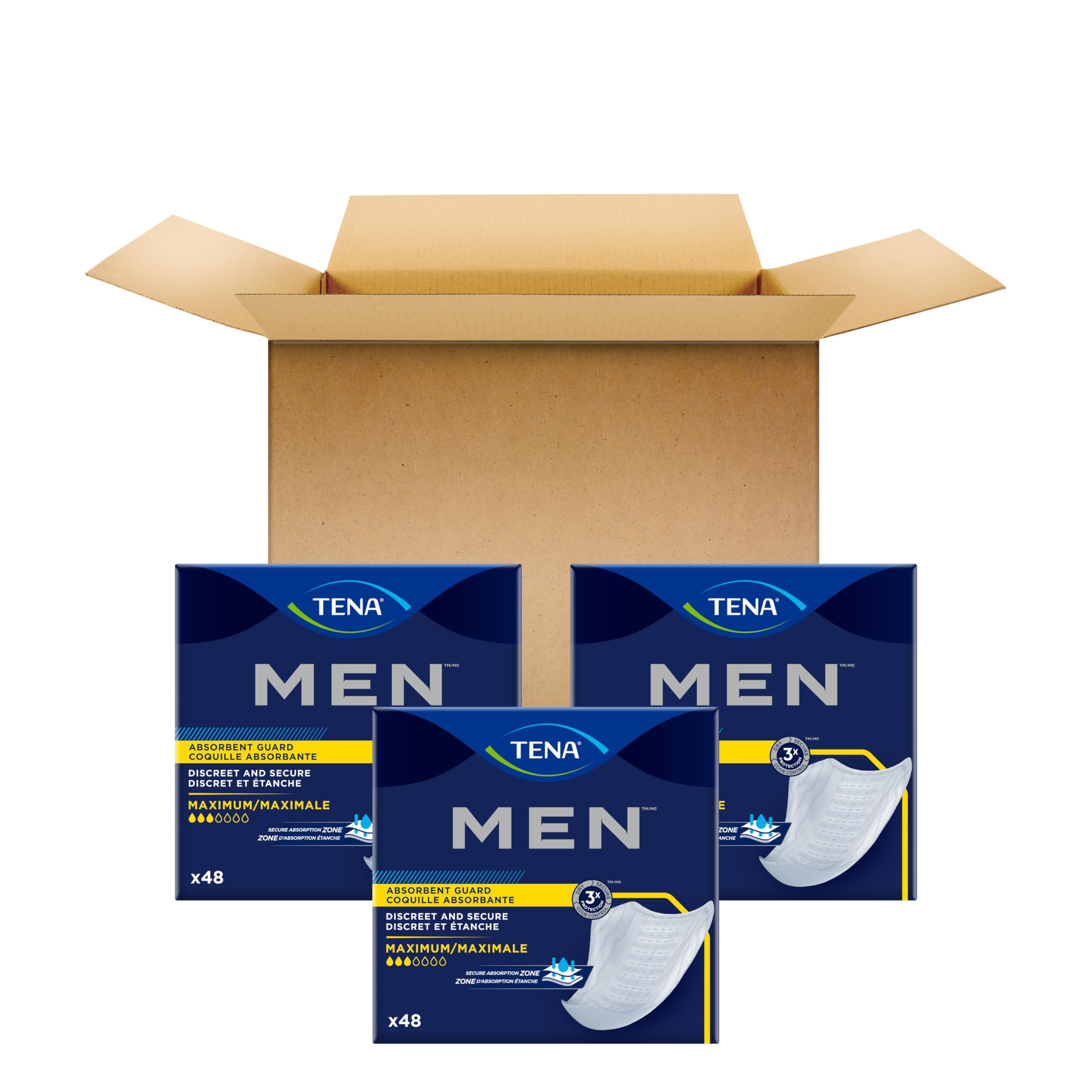 TENA Men Incontinence Guards for Men, Men's Pads, Bladder Control, Maximum Absorbency, 144 Count