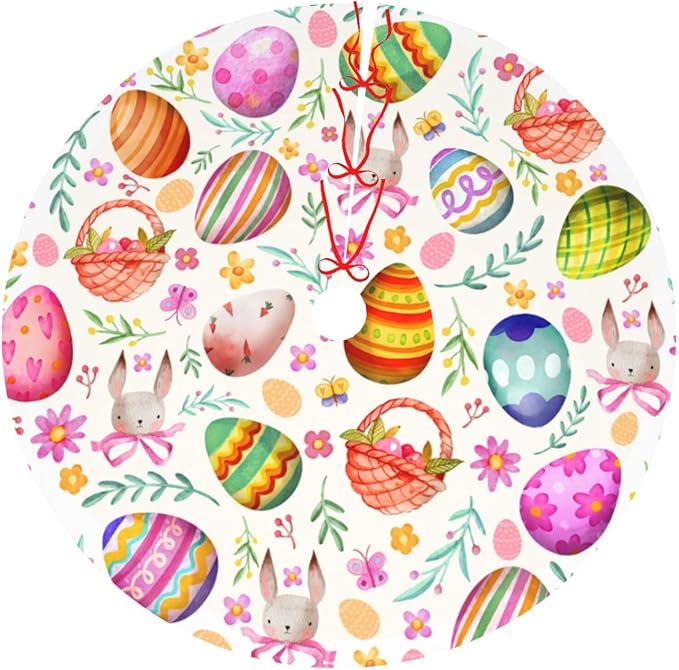 Easter Eggs Bunny Tree Skirt Xmas Tree Mat Christmas Tree Ornaments Decorations Holiday Party Indoor Outdoor 30"