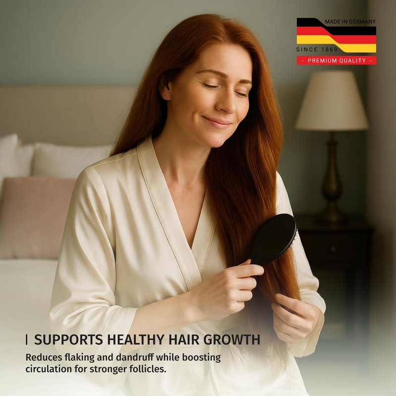 SHASH 100% First Cut Boar Bristle Hair Brush, Suitable For FINE TO THIN HAIR TYPES ONLY - Naturally Conditions Hair, Improves Texture, Exfoliates, Stimulates, Made in Germany (Medium)