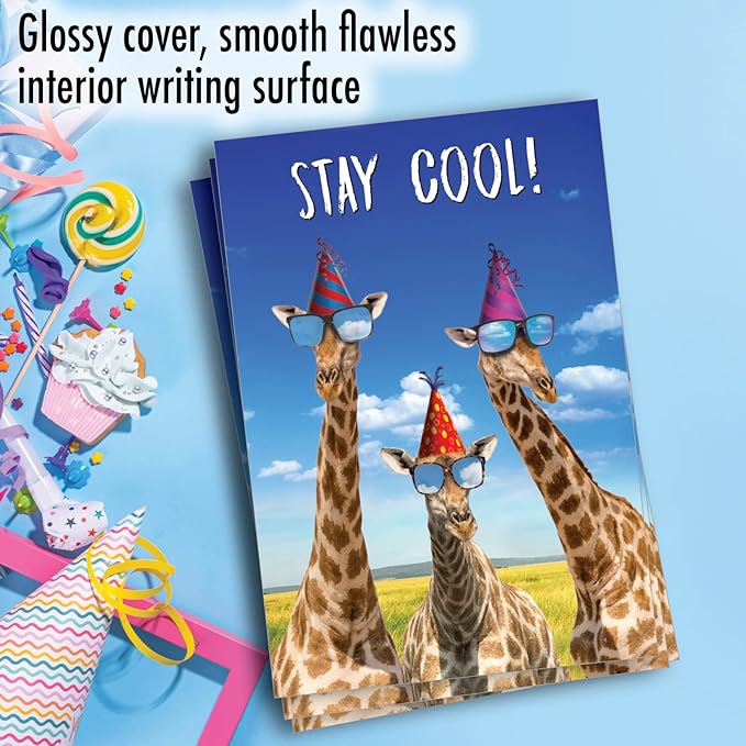 NobleWorks Pack of 3 Humorous Birthday Greeting Cards with Envelopes (1 Designs, 3 Each) Cool Giraffes C6335BDG-C3x1