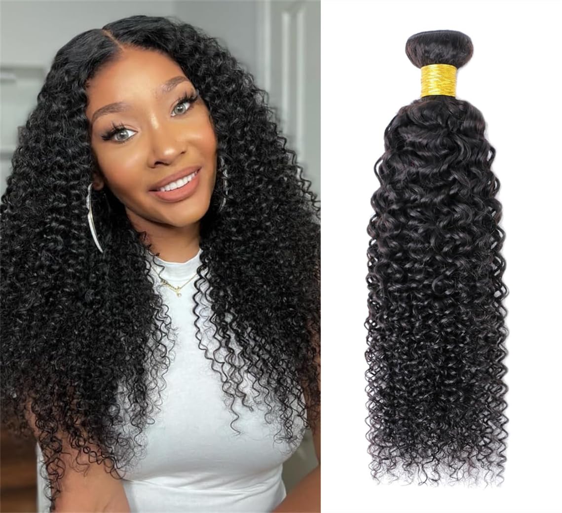 Ladiaryf Kinky Curly Human Hair Bundles Long Brazilian Virgin Curly Weave Bundles Human Hair 100% Unprocessed Double Weft Natural Black Color Can Be Dyed 100g 20 Inch