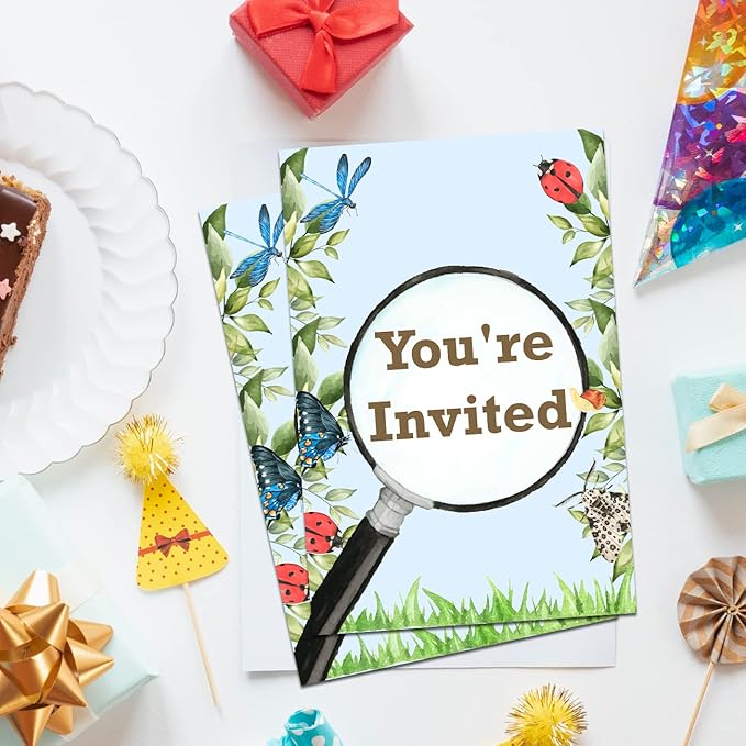 Soiceu Boy Bug Birthday Invitations with Envelopes Set of 20 Bug Scavenger Hunt Insect Birthday Party Invites Fill in Blank