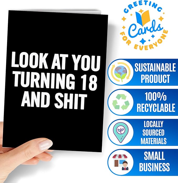 Funny 18th Birthday Card for men or women with envelope | Joke card for someone who is turning 18 years old | Original and unique present idea for son, daughter.