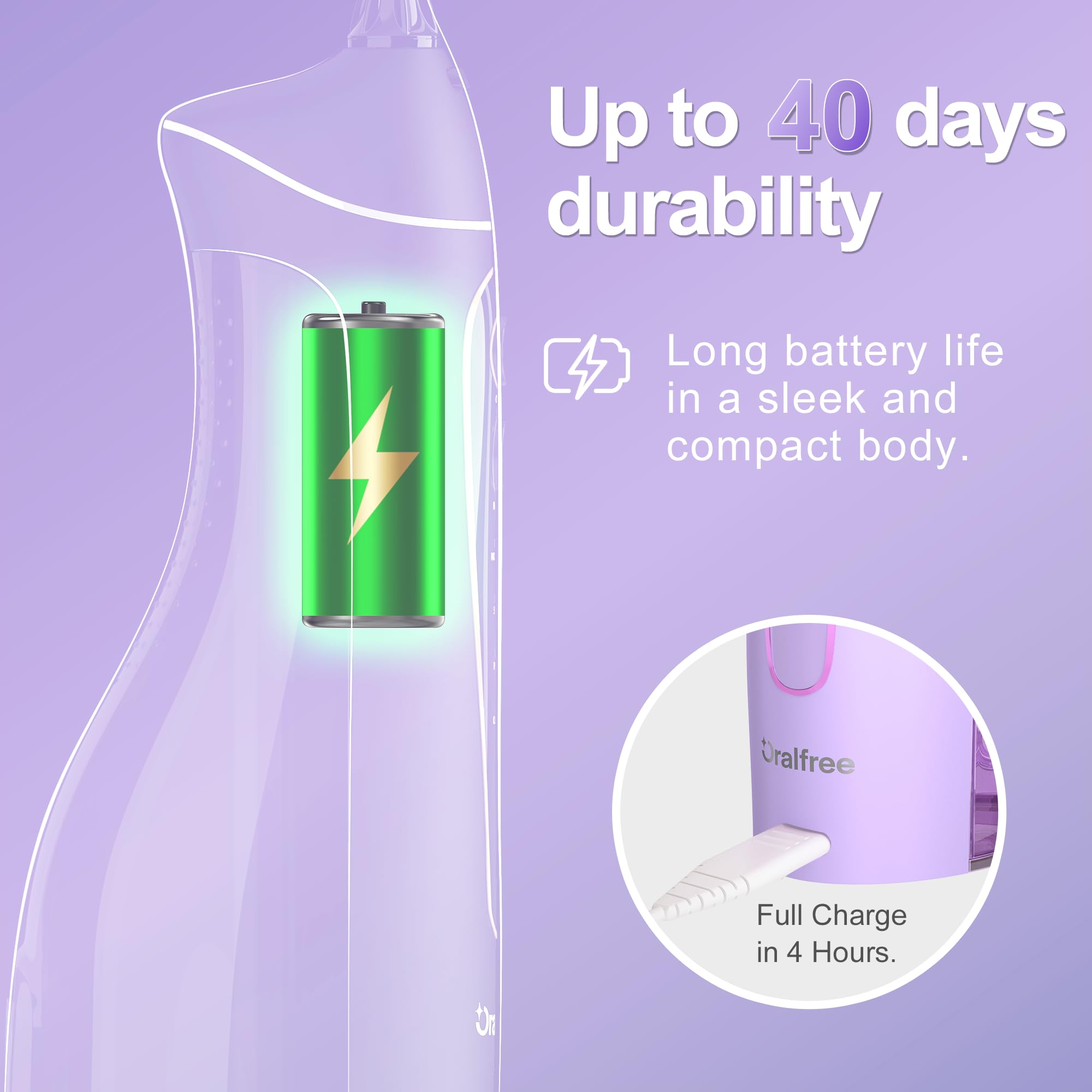 Oralfree Water Dental flosser Teeth Picks - Braces Cordless Oral Irrigator Portable Rechargeable Travel Irrigation Cleaner IPX7 Waterproof Electric Professional Flossing Teeth Cleaning for Home