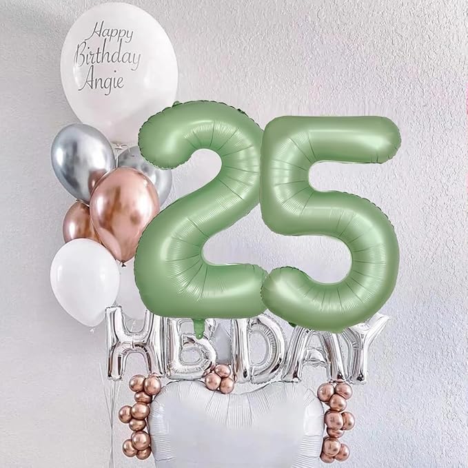 40 Inch Green Number Balloon 5 Olive Green Foil Balloon Sage Green 5 Balloons Mylar Helium Balloon for Birthday Party Decorations Girls Boys Baby Shower Wedding Anniversary Decoration (Number 5)