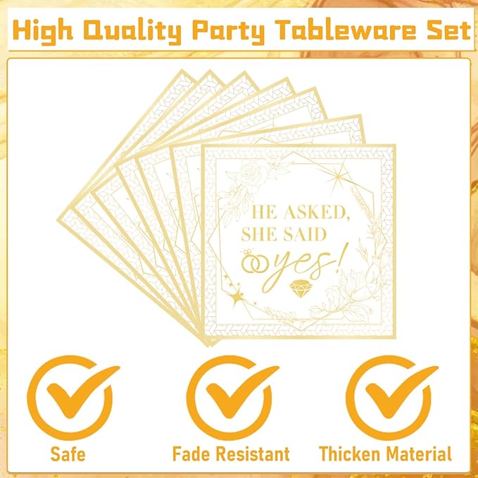 Rakuto Engagement Party Tableware Decorations, 96PCS She Said Yes Disposable Plates and Napkins Forks Set, Bridal Shower Wedding Plates and Napkins Dinnerware Sets