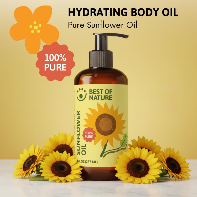 Best of Nature 100% Pure Sunflower Massage Oil, Lightweight Deep Moisturizing Unscented Oil for Skin, Body & Massage, Nourishing Hydration for Hair & Face, 1 Gallon (128 fl oz)