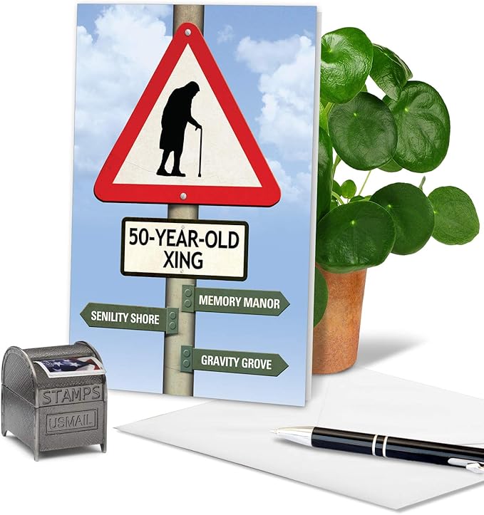 NobleWorks - Humorous 50th Milestone Birthday Greeting Card with 5 x 7 Inch Envelope (1 Card) Crossing Milestones 50 9966