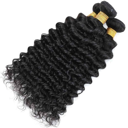Deep Wave Human Hair Bundles 18 20 22 Inch Deep Curly Bundles Human Hair 12A Unprocessed Brazilian Virgin Weave 3 Bundles Real Human Hair Extensions 1B Natural Black Bundle for Women