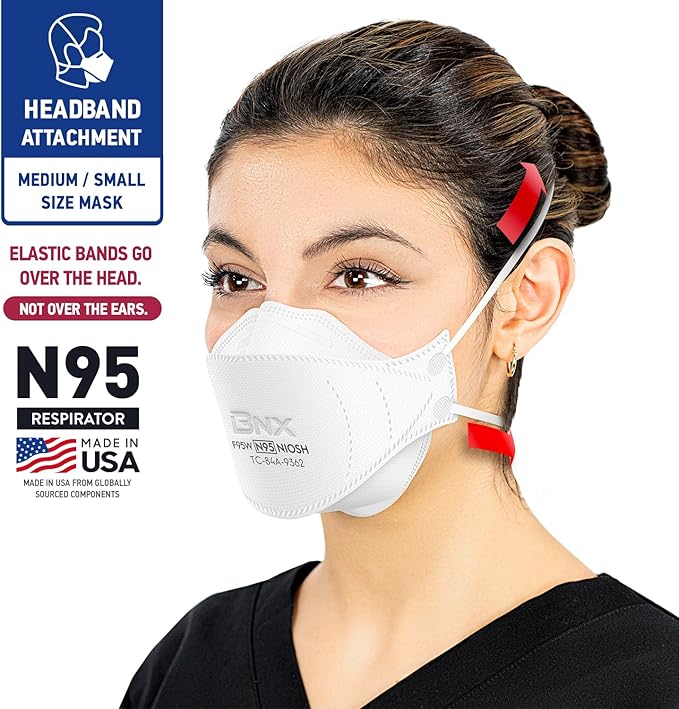 BNX N95 Mask NIOSH Certified MADE IN USA Face Mask, Tri-Fold Cup/Fish Style, 10,20,50-Pack - Black, White (Model F95B,F95W)