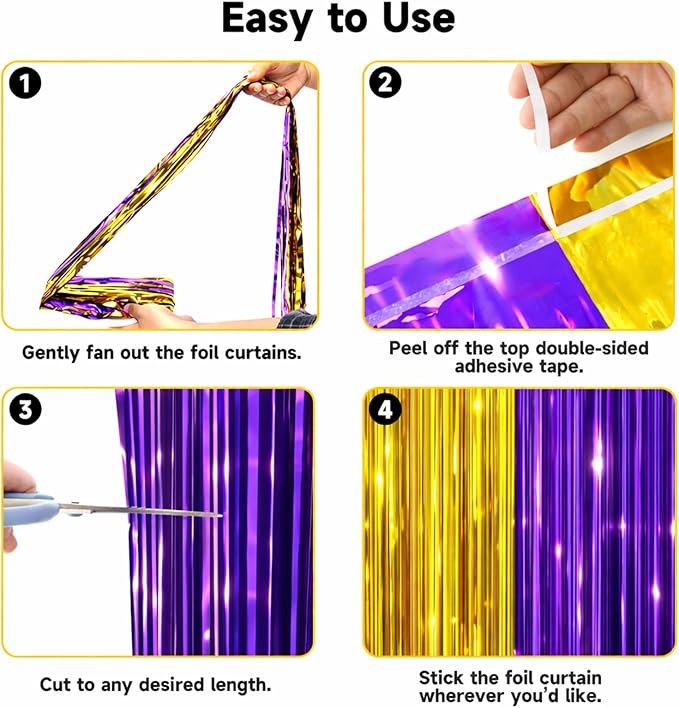 jijAcraft 3 Pack Purple Gold Tinsel Foil Fringe Curtain,Graduation Party Photo Backdrop, Metallic Foil Purple Gold Streamers for Graduation Decor Party Milestone Birthday Theme New Year’s Eve Party