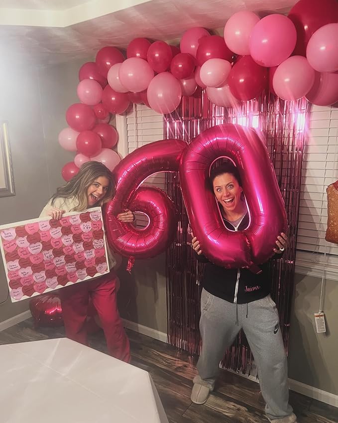 60 Balloon Number, Hot Pink Number 60th Birthday Balloons 40 Inch, 60 Years Old Hot Pink Birthday Decorations for Men Women, 60th Anniversary Decorations