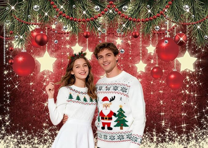 CHAIYA 7x5ft Christmas Backdrop Red Ball Xmas Merry Party Decorations for Family Holiday New Year Backdrop for Christmas Party Decoration Banner Photo Shoot